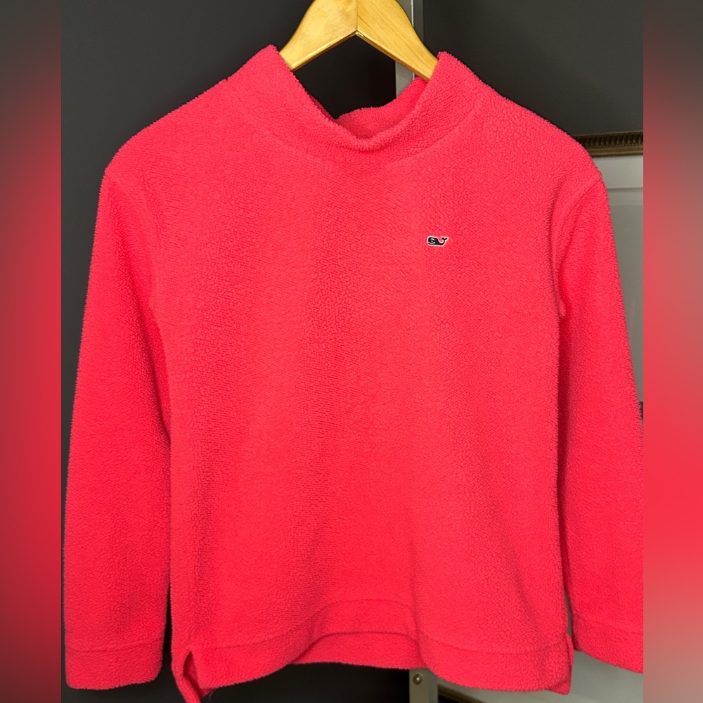 Vineyard Vines Girls Fuzzy Fleece Mock Neck Pullover Sweatshirt Large 14 Pink